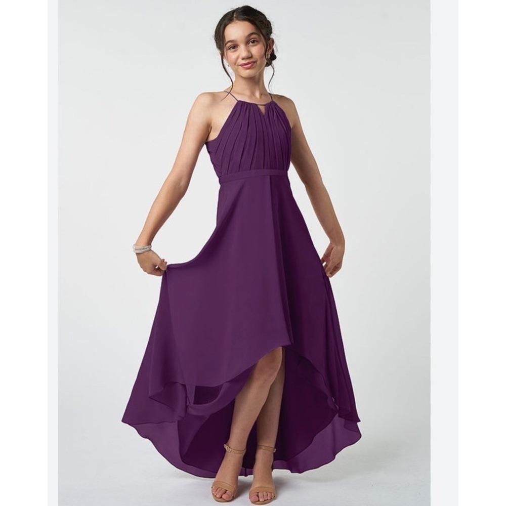 NWT Azazie Oaklynn JBD Grape Junior Bridesmaid Dress J10 Hi‎ Low Chiffon A-line